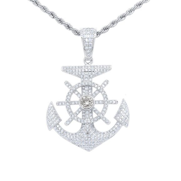 Hip Hop Anchor Pendant Iced Out 24 Rope 
